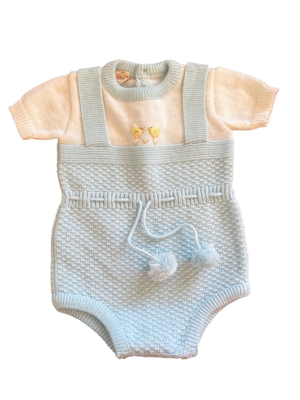 Vintage Renzo Knit blue + White Duckling Embroidered onesie